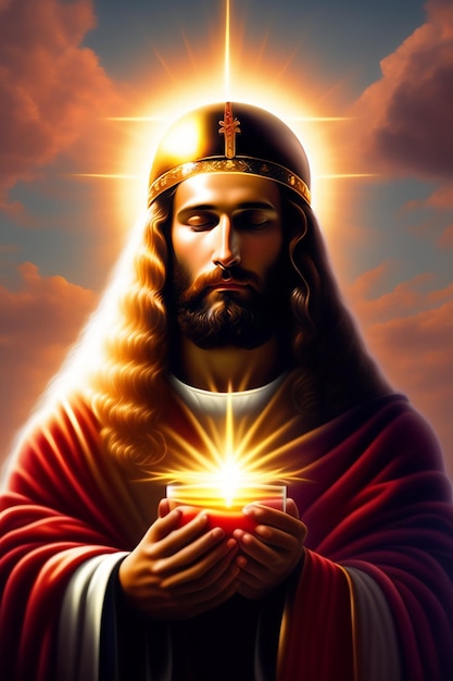 Jesus Christus und Kreuz auf rotem Hintergrund