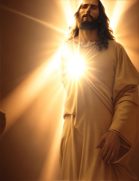 Jesus Christus wird von einem strahlenden goldenen Licht beleuchtet