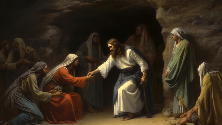Foto jesus com lázaro uma cena milagrosa