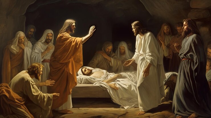 Foto jesus com lázaro uma cena milagrosa