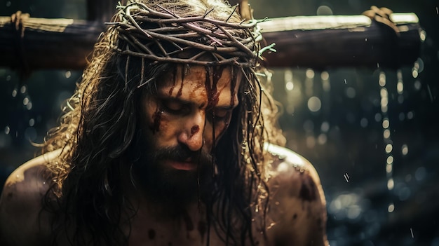 Jesus cristão com sinal de cruz sexta-feira boa fundo ressurreição de Jesus