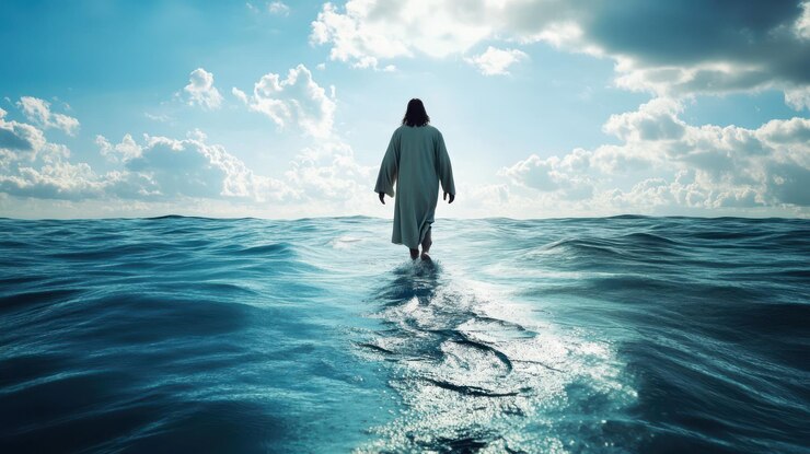 Foto jesus cristo anda sobre a água conceito religioso