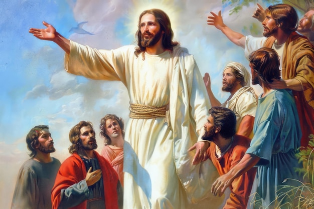 Jesus Cristo com seus discípulos no céu
