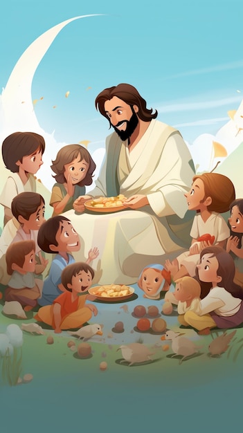 Foto jesus cristo comendo com crianças