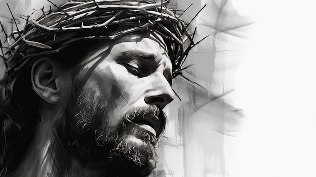 Foto jesus cristo coroa de espinhos retrato em preto e branco