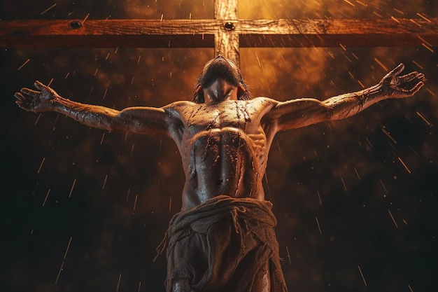 Jesus Cristo crucificado na cruz no Monte Gólgota Morreu pelos pecados da humanidade filho de Deus Bíblia fé natal religião católica cristão feliz páscoa rezando boa sexta-feira Generative AI