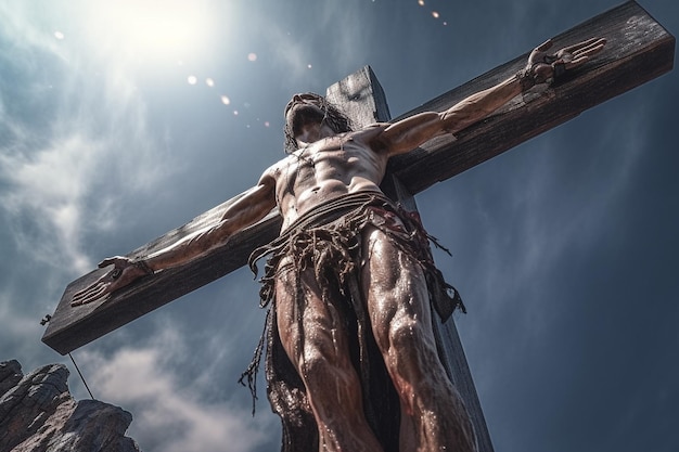 Jesus Cristo crucificado na cruz no Monte Gólgota Morreu pelos pecados da humanidade filho de Deus Bíblia fé natal religião católica cristão feliz páscoa rezando boa sexta-feira Generative AI