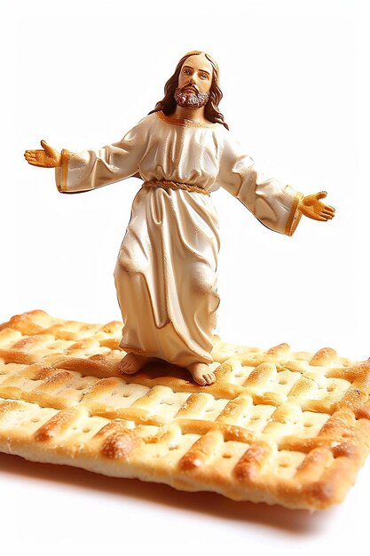 Foto jesus cristo de pé sobre um único biscoito salgado