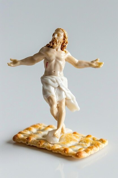 Foto jesus cristo de pé sobre um único biscoito salgado