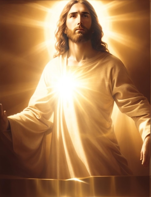 Jesus Cristo iluminado por uma luz dourada brilhante