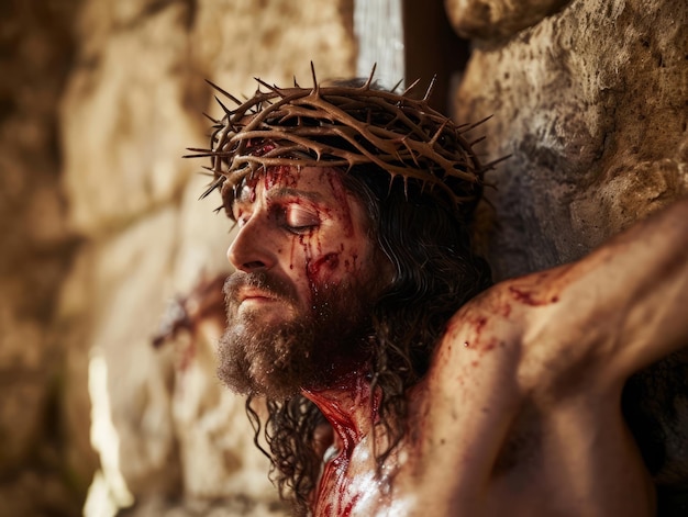 Jesus Cristo na cruz a caminho de sua crucificação na via dolorosa em Jerusalém