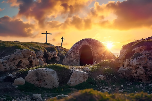 Foto jesus cristo no pôr-do-sol