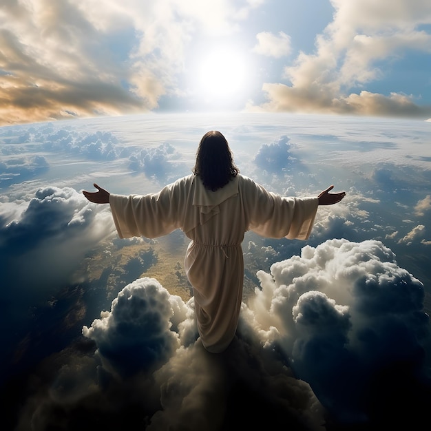 Foto jesus cristo ressuscitado ascendendo ao céu