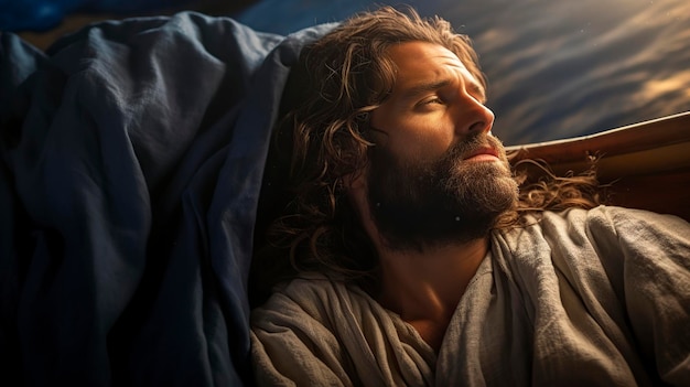 Jesús durmiendo en un barco de pesca