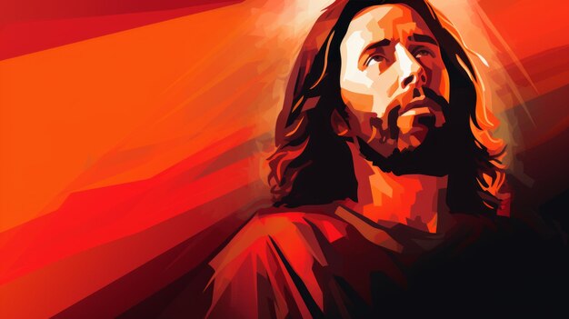 Foto jesus em uma pintura em um fundo laranja