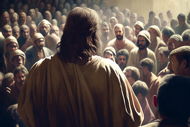 Foto jesus ensinando discípulos ou pessoas visão traseira ilustração generativa de ia