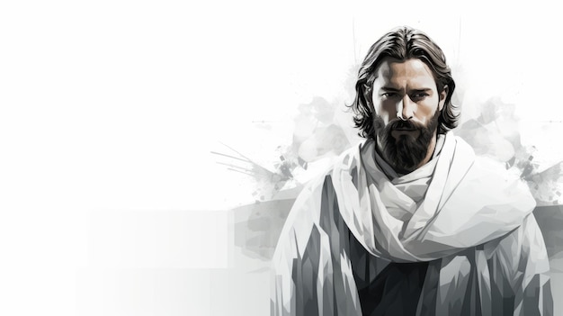 Jesus está de pé em frente a um fundo branco