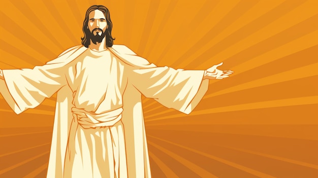 Jesus está de pé em frente a um fundo laranja