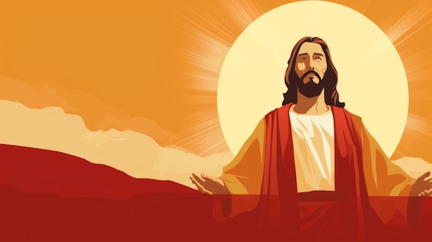 Jesus está de pé em frente ao sol com os braços estendidos