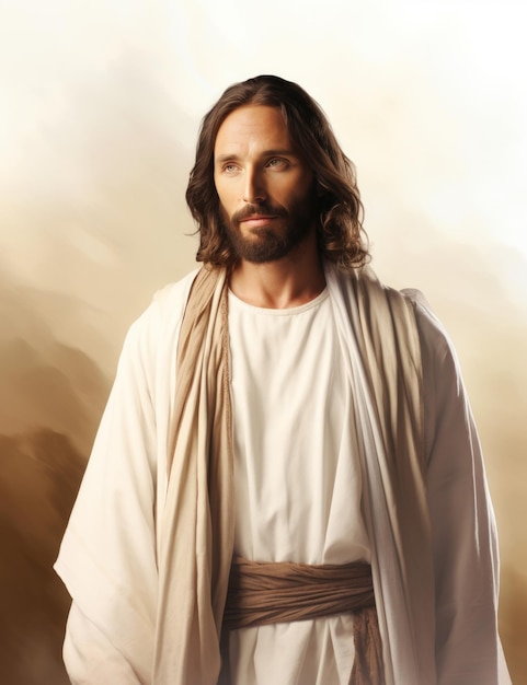 Jesús está de pie frente a un fondo blanco