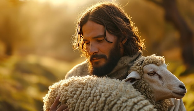 Jesus hält ein Schaf auf seinem Rücken