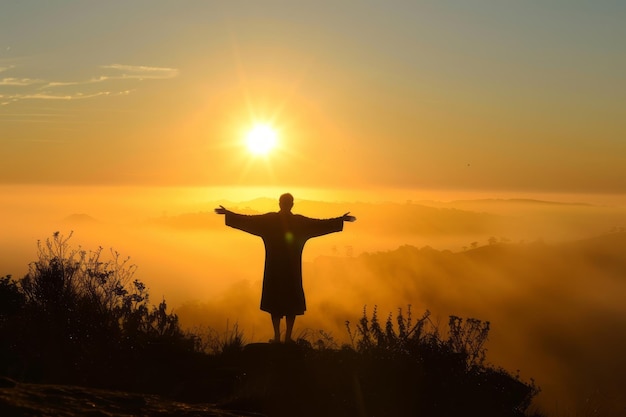Jesus levantando-se no belo nascer do sol Inteligência Artificial Gerativa