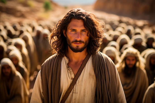 Jesús mirando a la cruz en el desierto