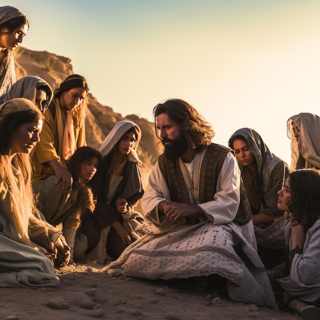 Jesus mit seinen Anhängern in einem Moment der Gemeinschaft