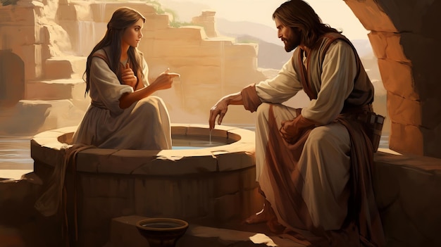 Foto jesús con la mujer junto al pozo