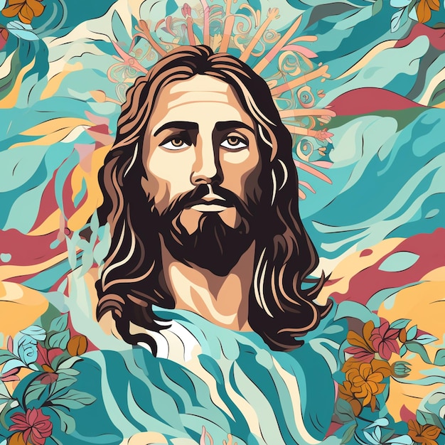 jesus na água com flores e folhas generativa ai