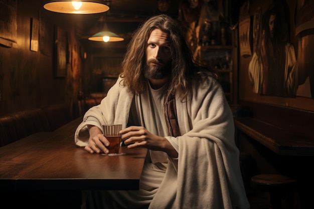 Jesus no bar bebendo líquido IA generativa