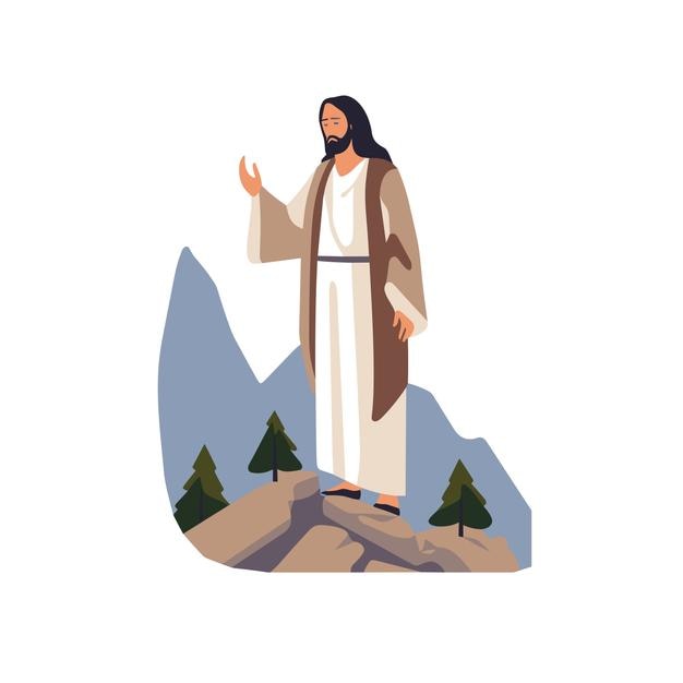 Jesus no deserto Em fundo branco Aquarela Ilustração