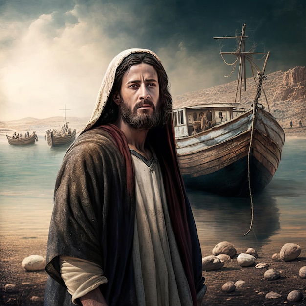 Jesus no Mar da Galileia AI Generative