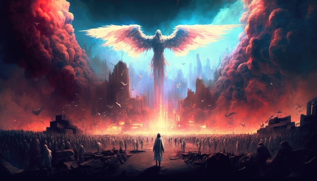 Jesus Olhando para o Anjo Subindo nas Profundezas do Inferno