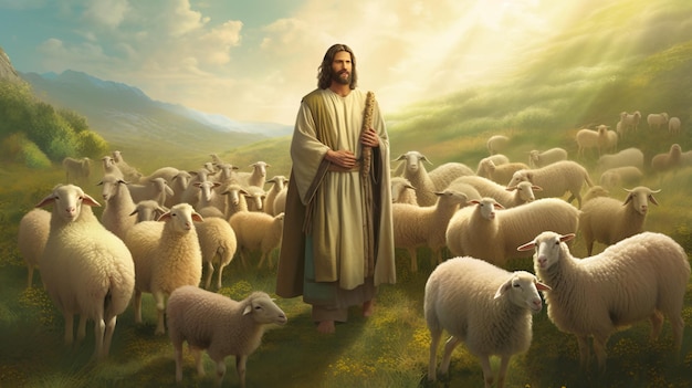 Jesús con las ovejas Una escena bíblica