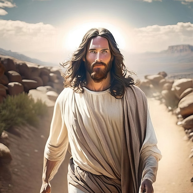 Foto jesús en el paisaje bíblico