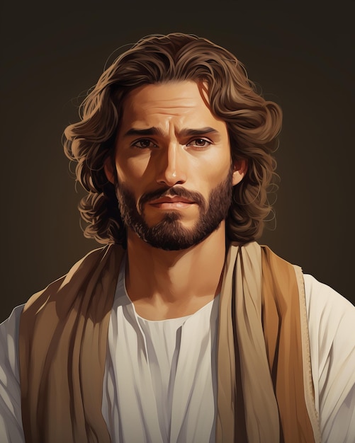 Jesús con pelo largo y barba.