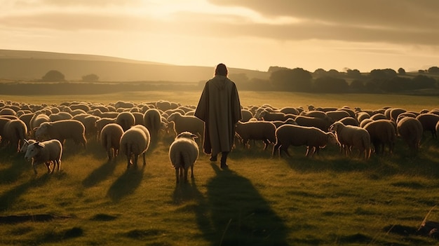 Jesús y el rebaño en el campo IA generativa