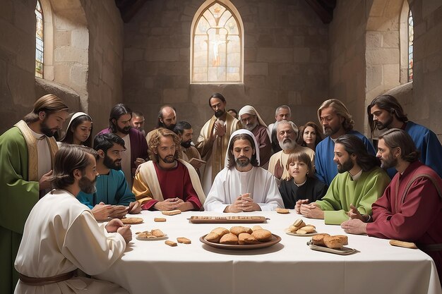 Foto jesus saß mit seinen jüngern für die heilige kommunion