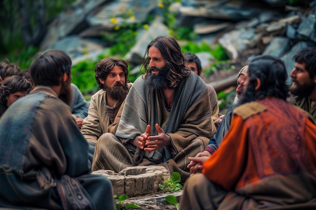 Jesus se comunicando com seus discípulos em foto DSLR de 8k