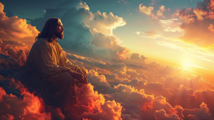 Foto jesús sentado en las nubes