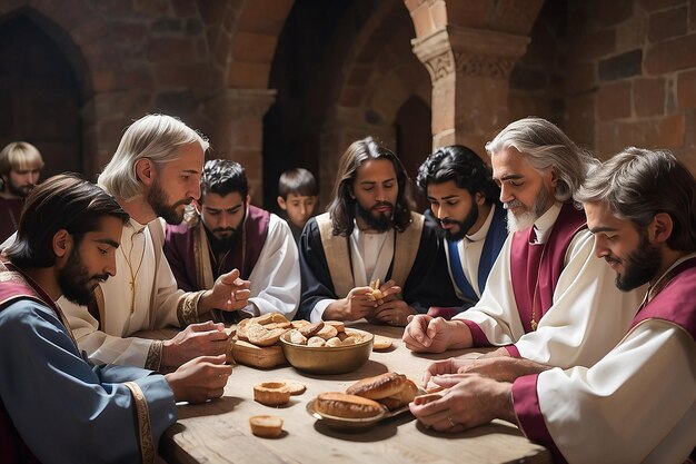 Foto jesus sentou-se com seus discípulos para a santa comunhão