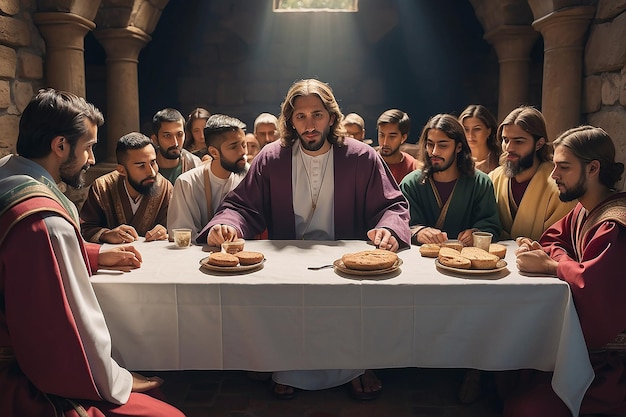 Foto jesus sentou-se com seus discípulos para a santa comunhão