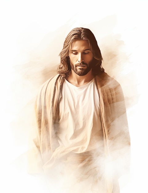 Jesus steht vor einem weißen Hintergrund
