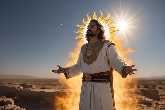 Jesus steht vor einer Sonne und die Sonne steht hinter ihm.