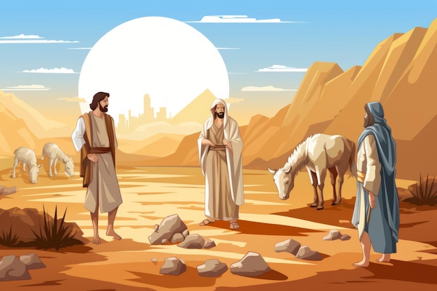 Jesús y sus discípulos en el desierto.