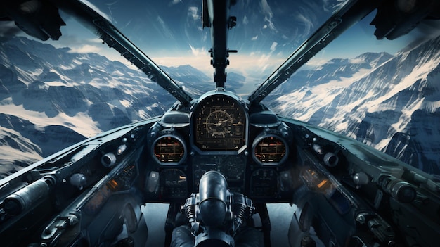 Foto jet-kampfflugzeug-cockpit im eisberg-militär