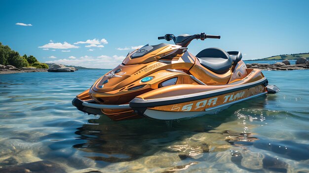 Jet-Ski-Mock auf dem Meer mit Welle am Sonnenaufgang