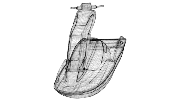 Jetski vista aislada, estructura del cuerpo, modelo de alambre