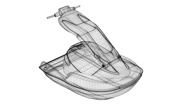 Jetski vista aislada, estructura del cuerpo, modelo de alambre